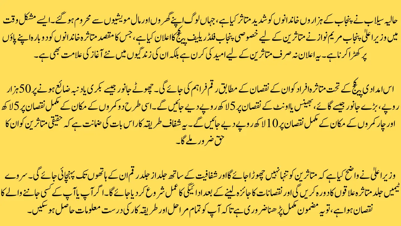 Punjab Flood Relief Package Announced by Chief Minister Maryam Nawaz