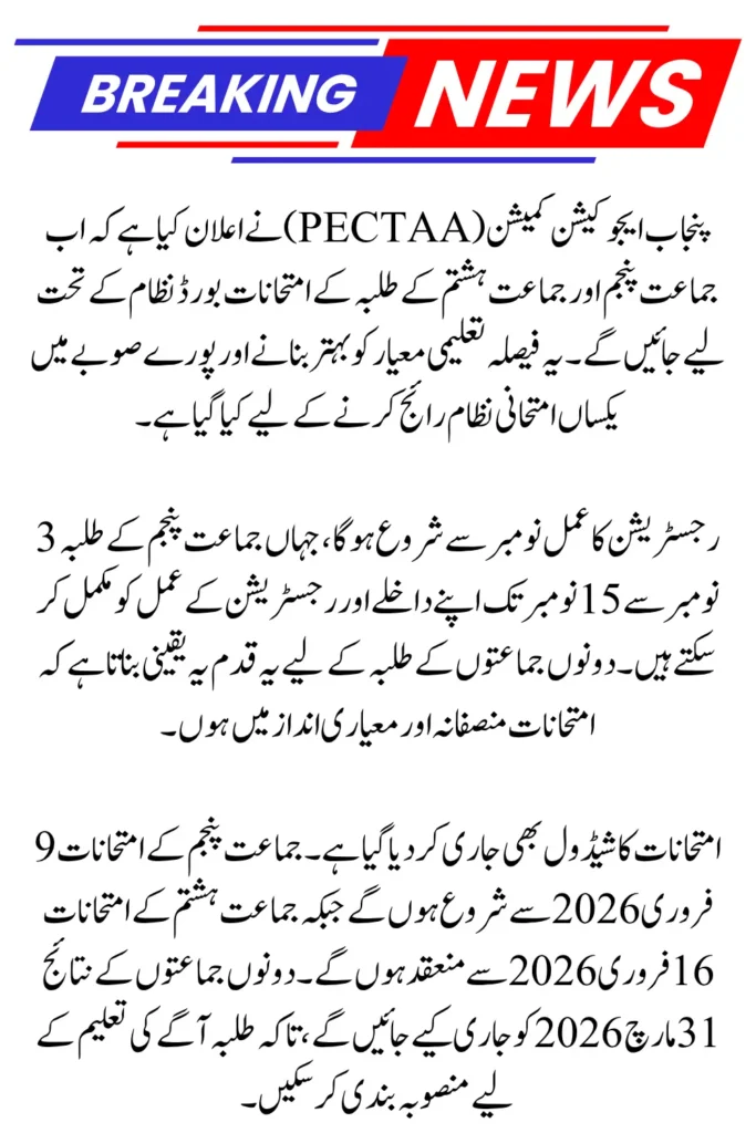 Punjab 5th and 8th Class Board Exams 2026: Registration Dates, Schedule & Results