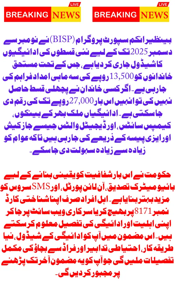 BISP 8171 Camp Payment Schedule for November to December 2025 – Now Full Guide with Latest Details