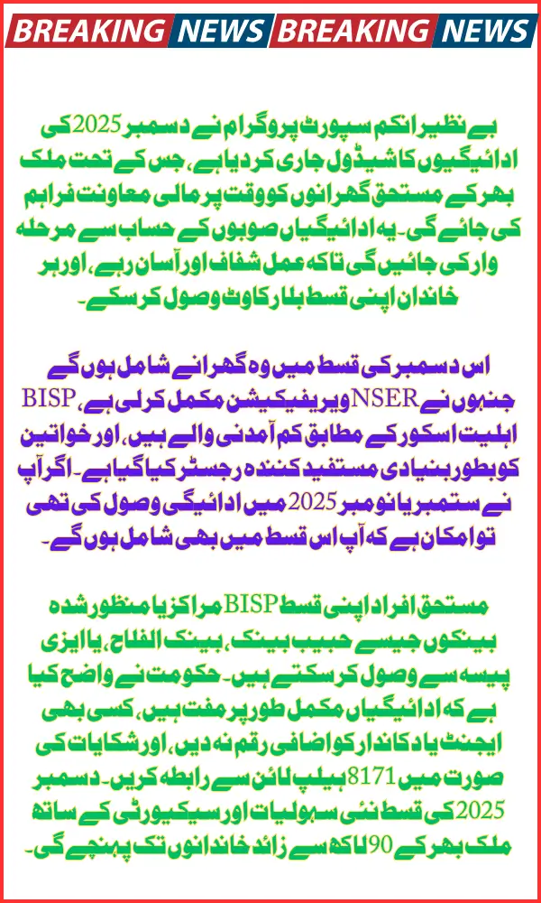 BISP 8171 December 2025 Payment Schedule Announces for Beneficiary Families Know Full Details