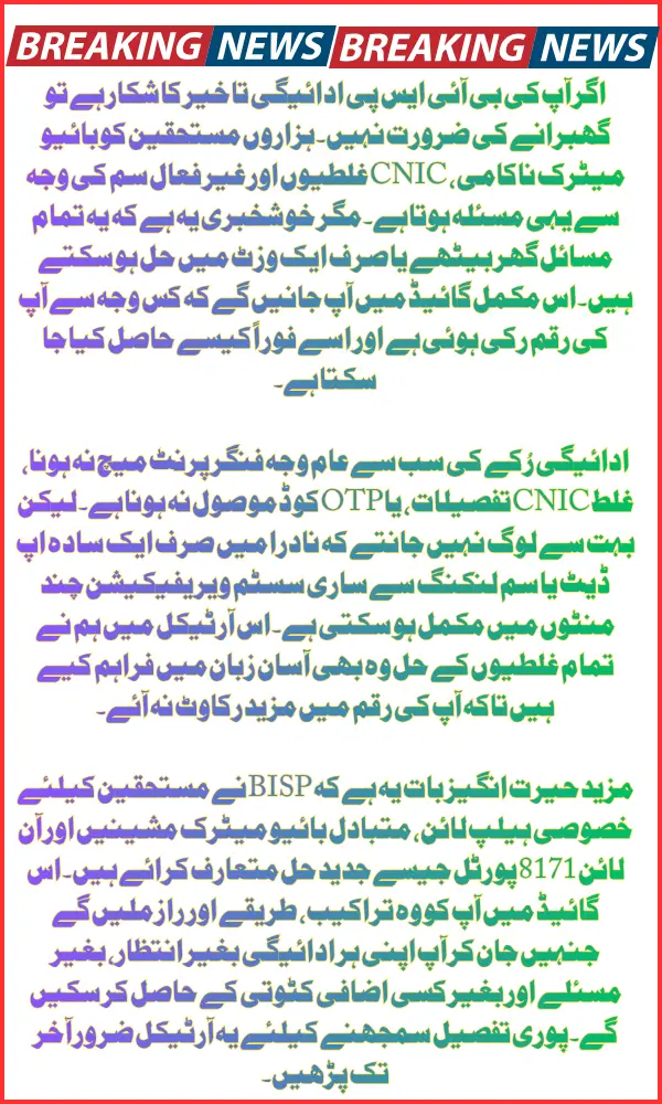 BISP 8171 Payment Delay Issues Solved: Complete Guide to Fix CNIC, Biometric & SIM Problems