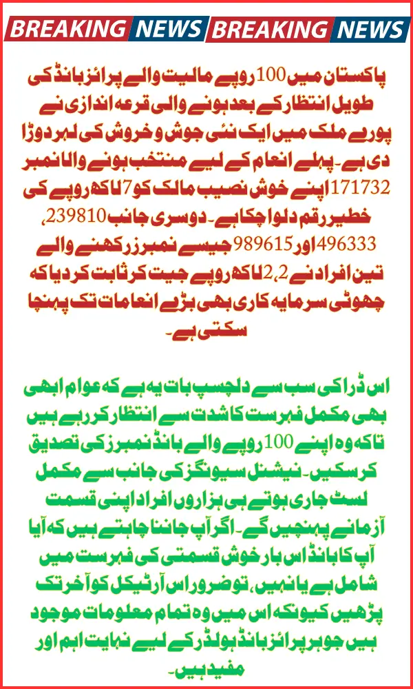 Rs.100 Prize Bond Draw Results Announced: Complete Winner List, Prize Details & Latest Updates for 2025