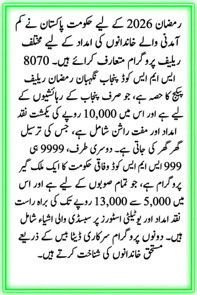 Ramzan Relief SMS Programs in Pakistan 2026: 8070 vs 9999 Codes Explained