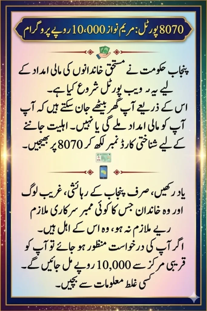 8070 Portal Check Maryam Nawaz Rs10000 Status Online 2026 Complete Guide for Punjab Families