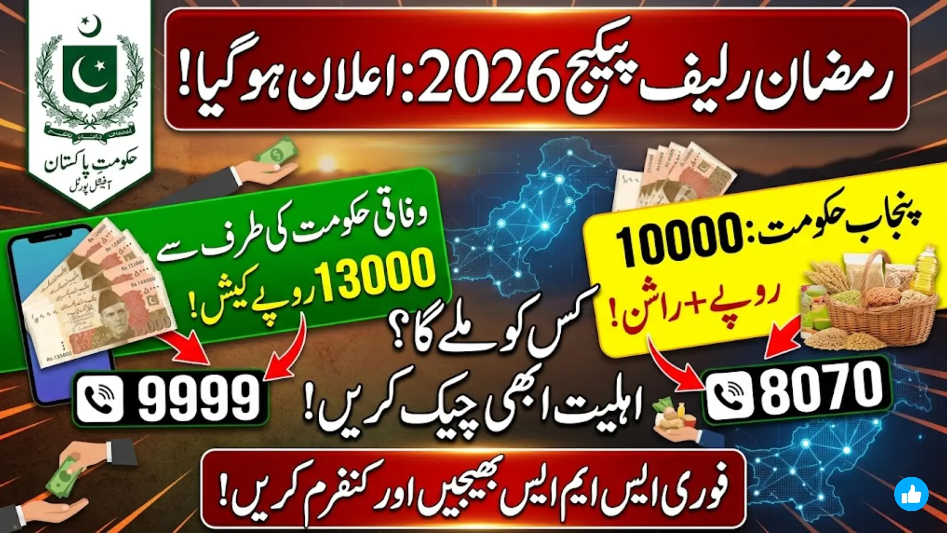 Ramzan Relief Package 2026 in Pakistan Eligibility Check via 9999 and 8070